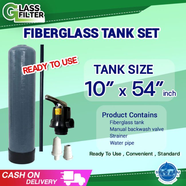 Fiber glass tank 10x54 inch. Manual backwash valve, Strainer, Water pipe